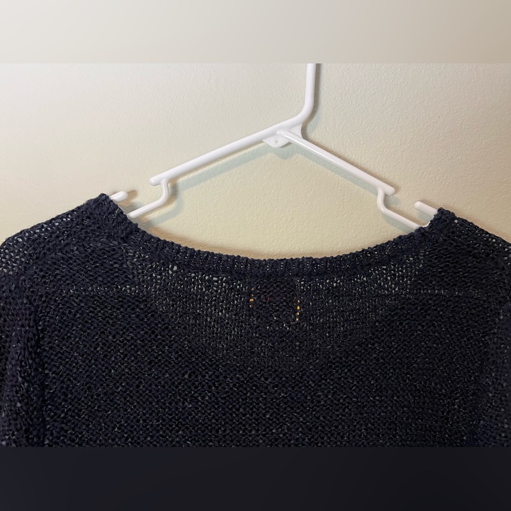 Ruby Rd Dark Navy Blue Beaded Neckline Pullover Fringe Winter Sweater! - Picture 10 of 12
